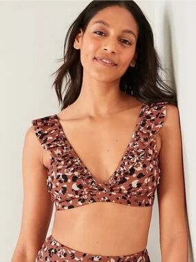 Old Navy Ruffled V-Neck Animal Print Bikini Top